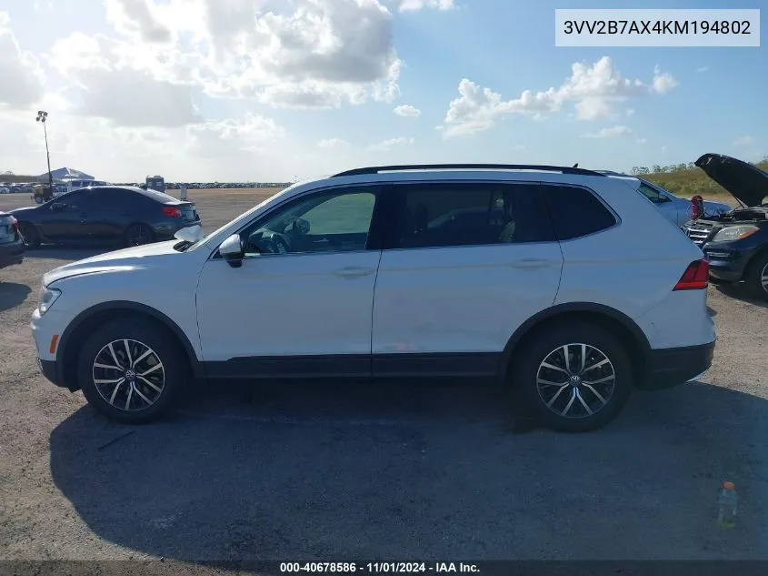 2019 Volkswagen Tiguan 2.0T Se/2.0T Sel/2.0T Sel R-Line/2.0T Sel R-Line Black VIN: 3VV2B7AX4KM194802 Lot: 40678586