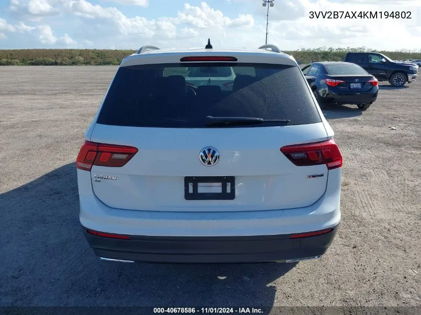 2019 Volkswagen Tiguan 2.0T Se/2.0T Sel/2.0T Sel R-Line/2.0T Sel R-Line Black VIN: 3VV2B7AX4KM194802 Lot: 40678586