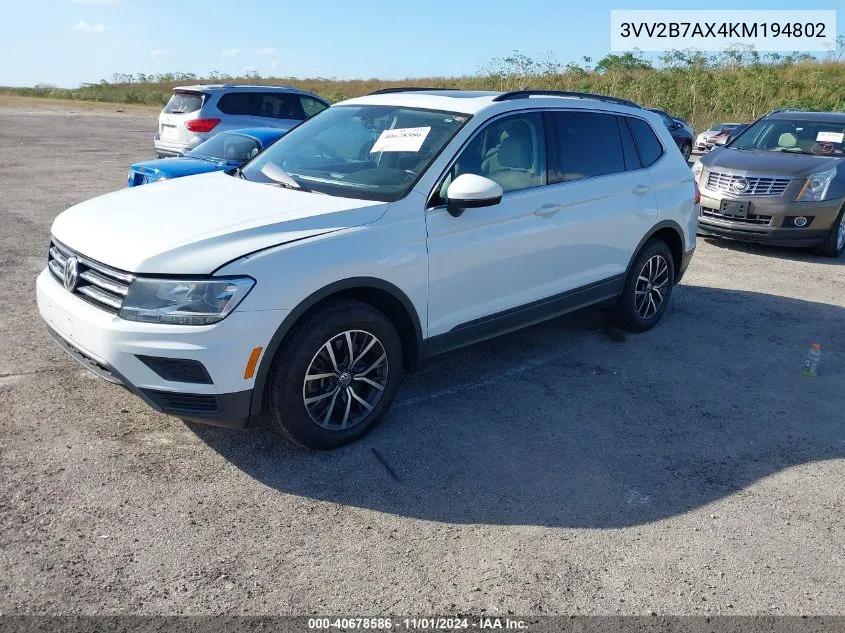 2019 Volkswagen Tiguan 2.0T Se/2.0T Sel/2.0T Sel R-Line/2.0T Sel R-Line Black VIN: 3VV2B7AX4KM194802 Lot: 40678586