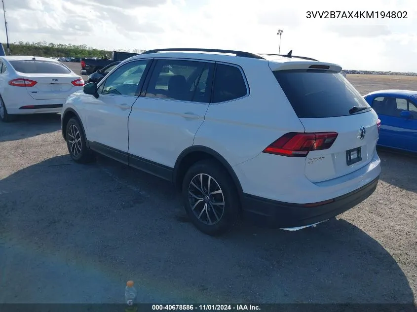 2019 Volkswagen Tiguan 2.0T Se/2.0T Sel/2.0T Sel R-Line/2.0T Sel R-Line Black VIN: 3VV2B7AX4KM194802 Lot: 40678586