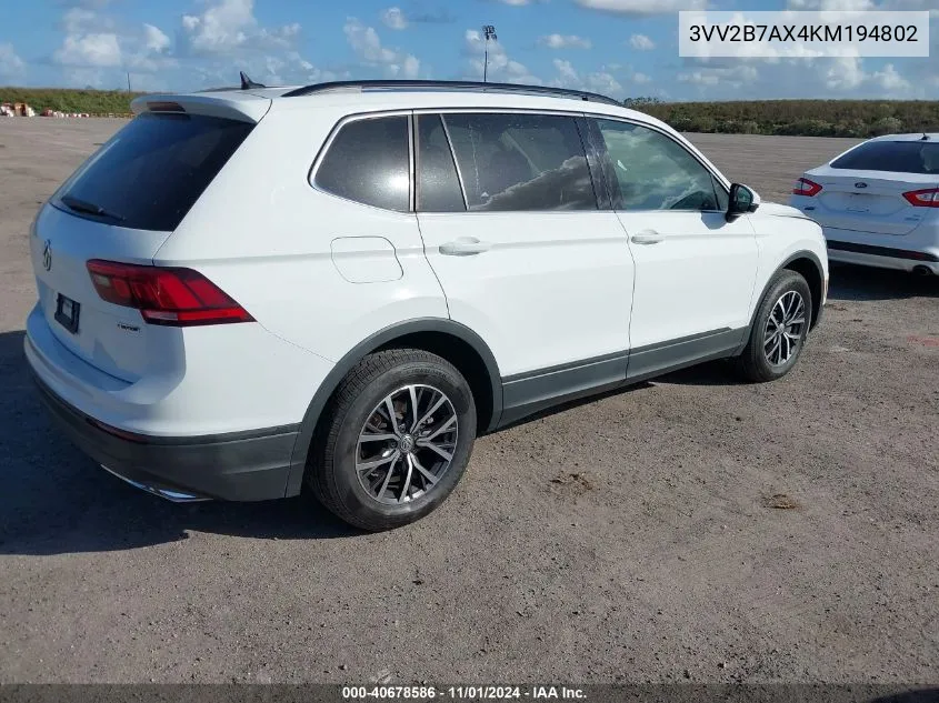 2019 Volkswagen Tiguan 2.0T Se/2.0T Sel/2.0T Sel R-Line/2.0T Sel R-Line Black VIN: 3VV2B7AX4KM194802 Lot: 40678586