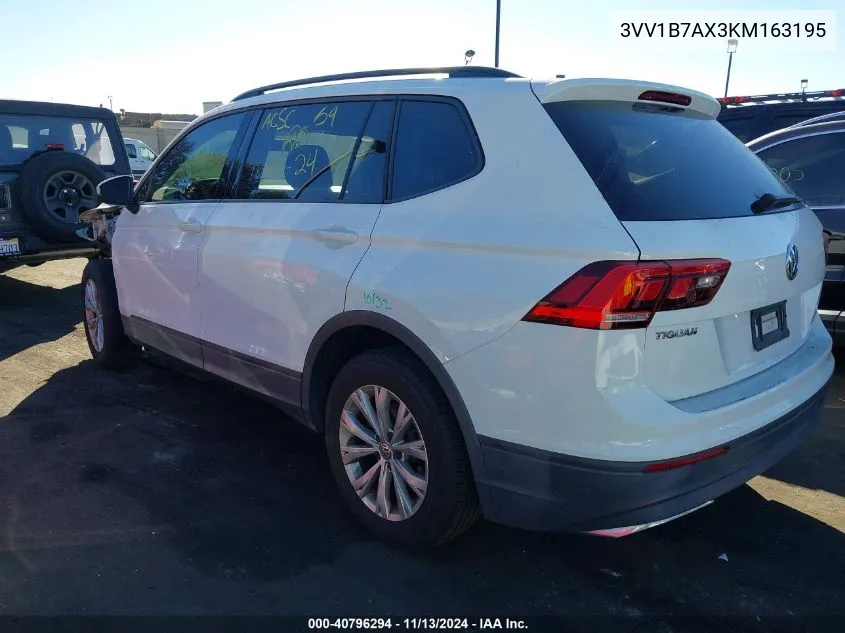 2019 Volkswagen Tiguan 2.0T S VIN: 3VV1B7AX3KM163195 Lot: 40796294