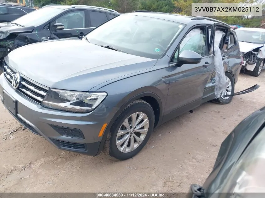 2019 Volkswagen Tiguan 2.0T S VIN: 3VV0B7AX2KM025112 Lot: 40834559