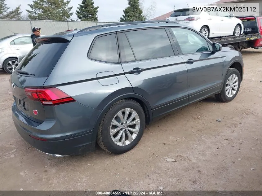 2019 Volkswagen Tiguan 2.0T S VIN: 3VV0B7AX2KM025112 Lot: 40834559