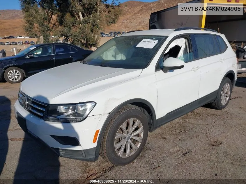 2019 Volkswagen Tiguan 2.0T S VIN: 3VV1B7AX4KM024905 Lot: 40909025