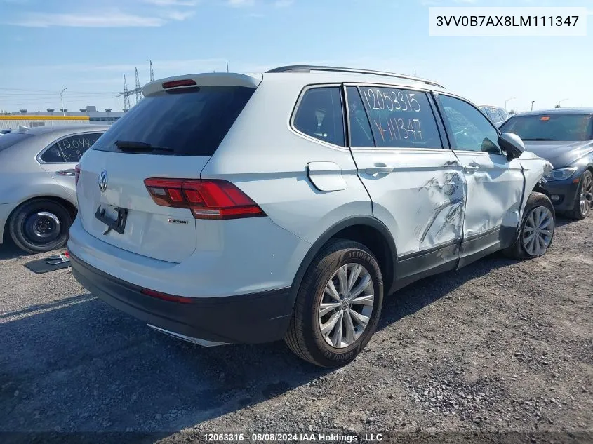 2020 Volkswagen Tiguan S VIN: 3VV0B7AX8LM111347 Lot: 12053315