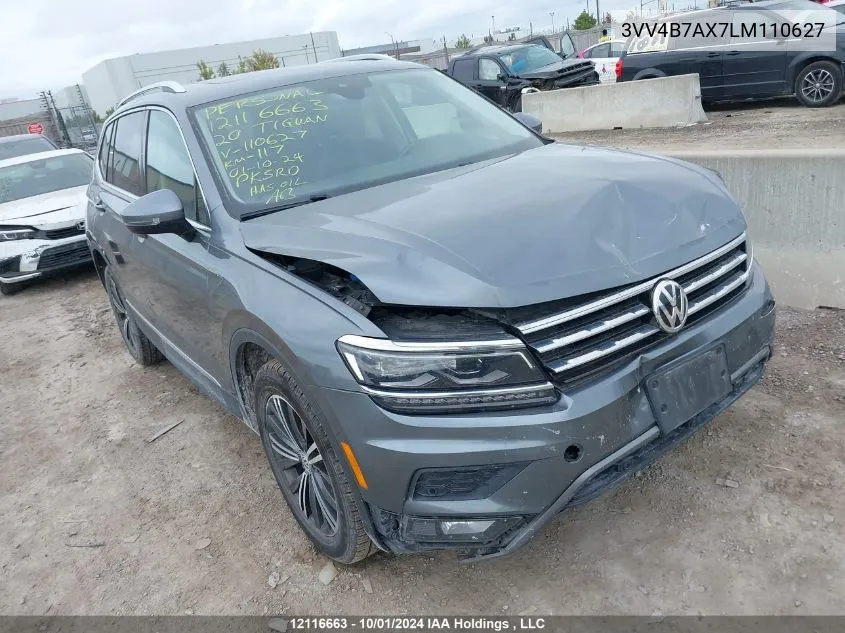 2020 Volkswagen Tiguan Sel Premium R-Line VIN: 3VV4B7AX7LM110627 Lot: 12116663