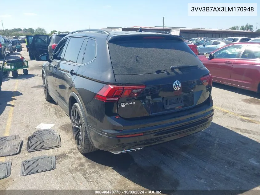 2020 Volkswagen Tiguan 2.0T Se/2.0T Se R-Line Black/2.0T Sel VIN: 3VV3B7AX3LM170948 Lot: 40478775