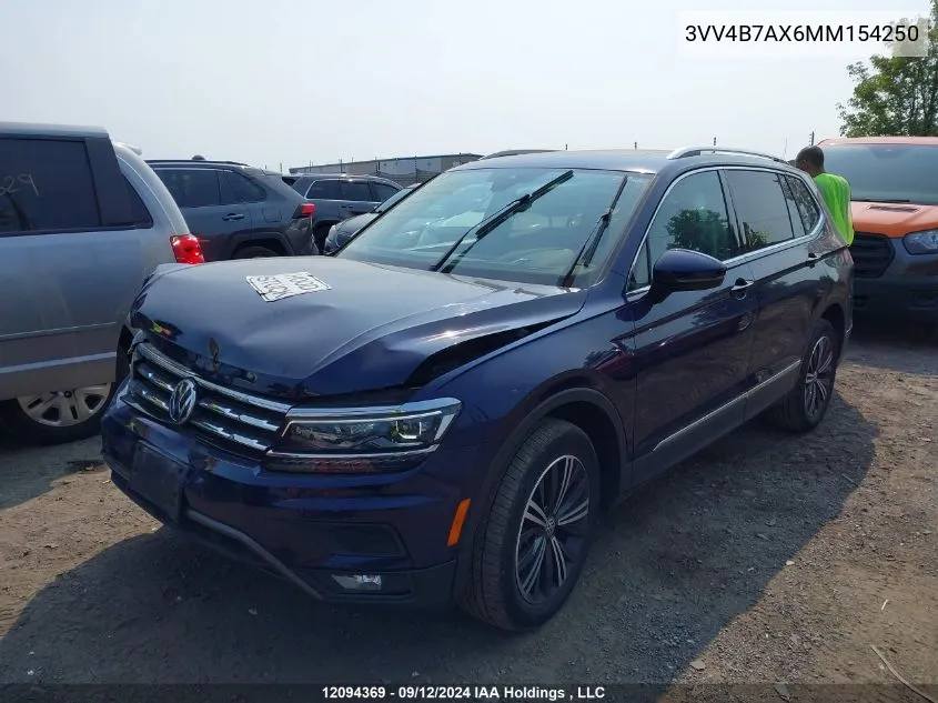 2021 Volkswagen Tiguan VIN: 3VV4B7AX6MM154250 Lot: 12094369