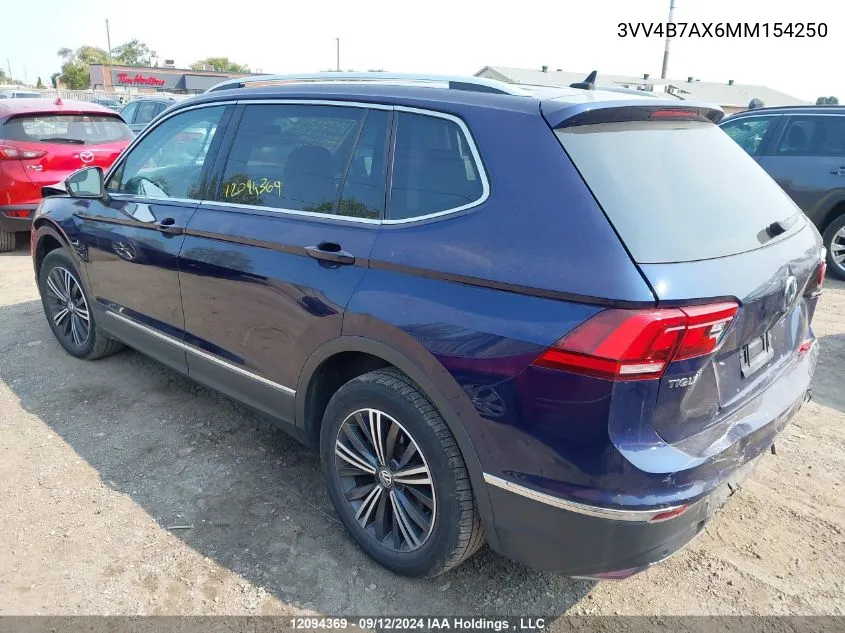 2021 Volkswagen Tiguan VIN: 3VV4B7AX6MM154250 Lot: 12094369