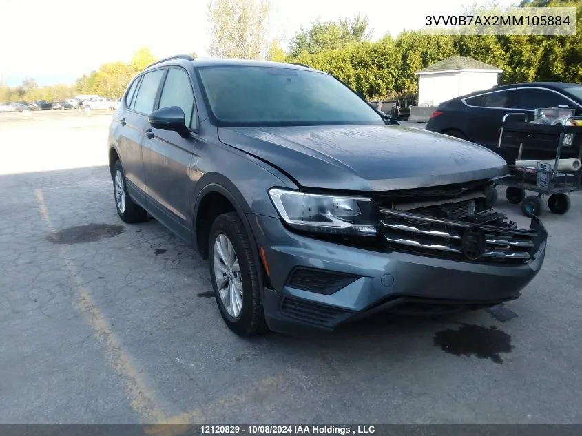 2021 Volkswagen Tiguan S VIN: 3VV0B7AX2MM105884 Lot: 12120829