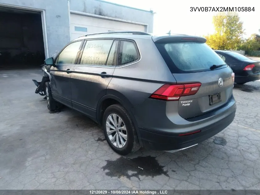 2021 Volkswagen Tiguan S VIN: 3VV0B7AX2MM105884 Lot: 12120829