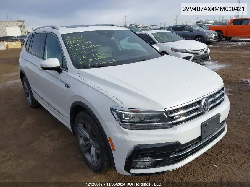 2021 Volkswagen Tiguan VIN: 3VV4B7AX4MM090421 Lot: 12126617