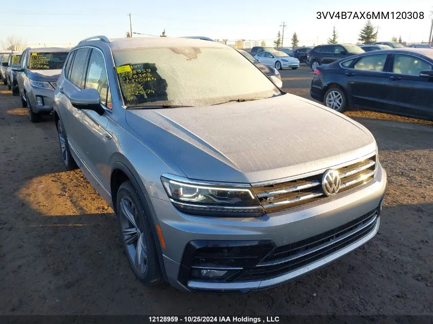 2021 Volkswagen Tiguan Sel Premium R-Line VIN: 3VV4B7AX6MM120308 Lot: 12128959