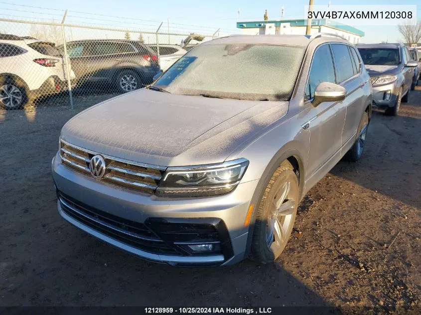 2021 Volkswagen Tiguan Sel Premium R-Line VIN: 3VV4B7AX6MM120308 Lot: 12128959