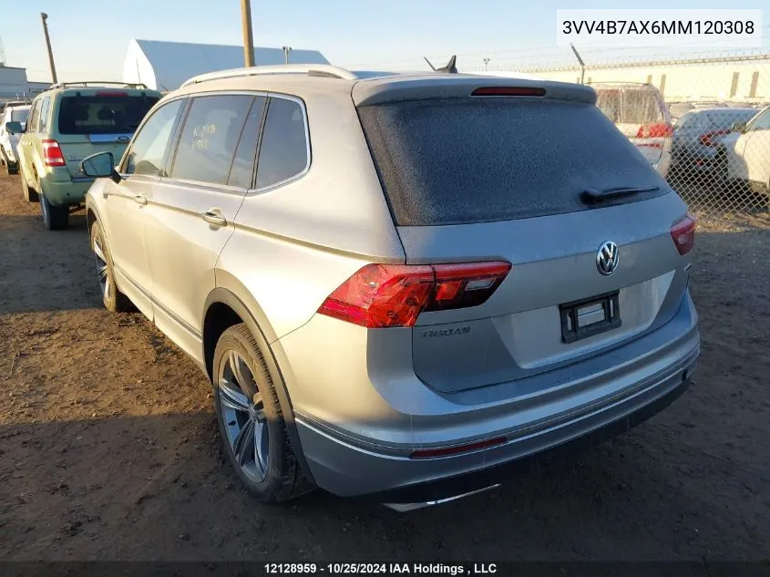 2021 Volkswagen Tiguan Sel Premium R-Line VIN: 3VV4B7AX6MM120308 Lot: 12128959