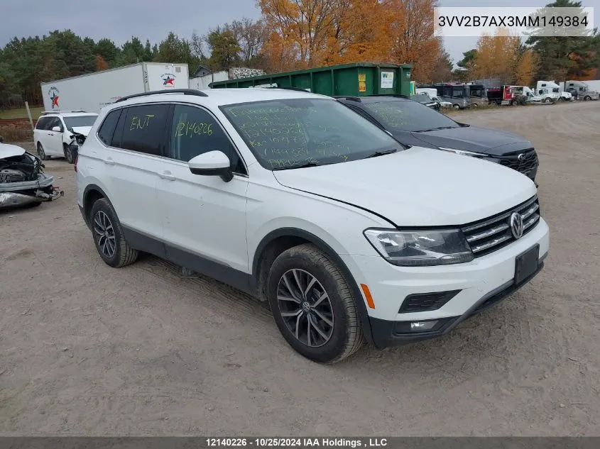 2021 Volkswagen Tiguan VIN: 3VV2B7AX3MM149384 Lot: 12140226