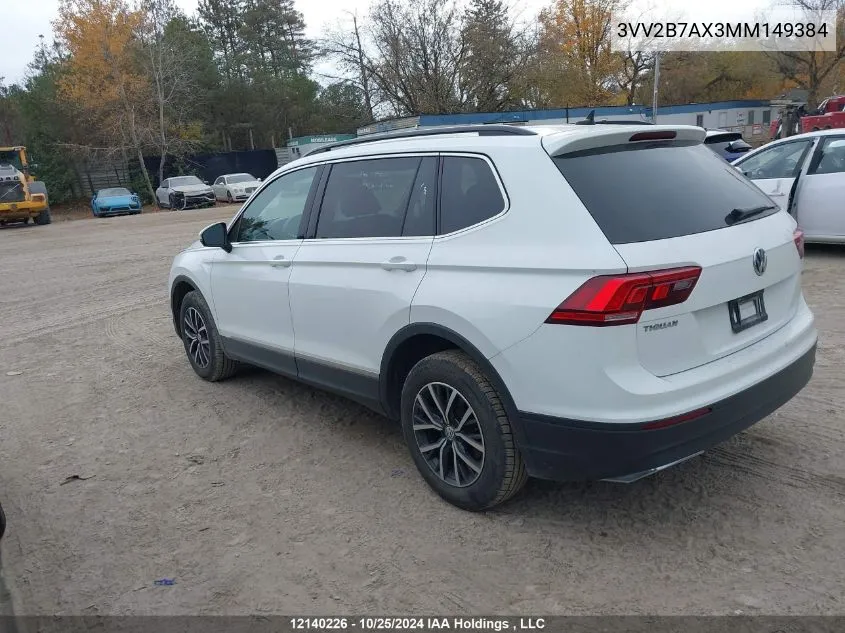 2021 Volkswagen Tiguan VIN: 3VV2B7AX3MM149384 Lot: 12140226