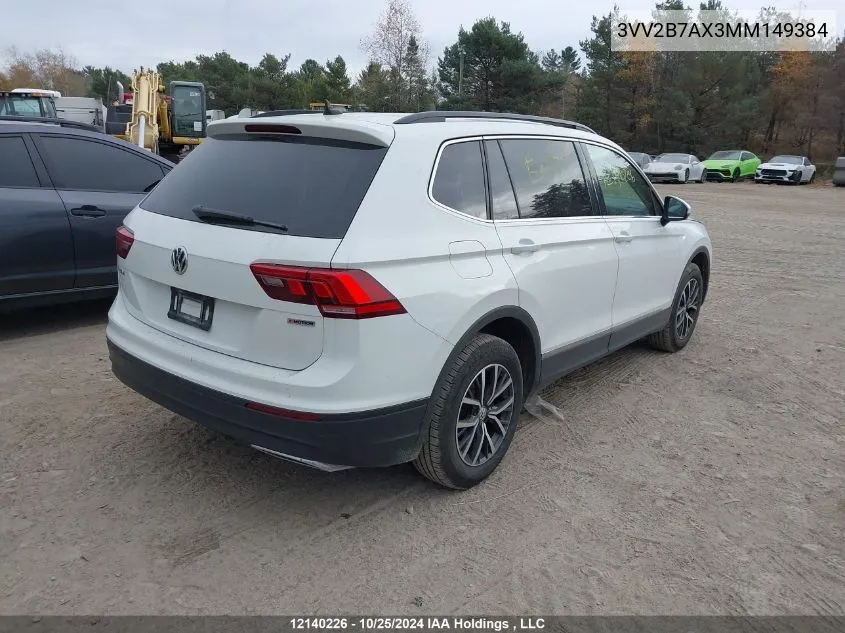 2021 Volkswagen Tiguan VIN: 3VV2B7AX3MM149384 Lot: 12140226