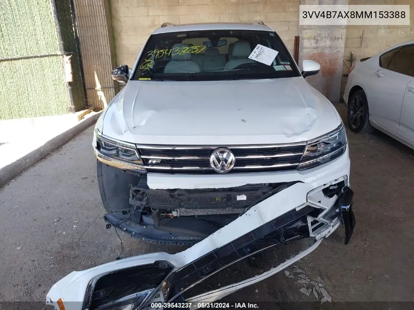 2021 Volkswagen Tiguan 2.0T Sel Premium R-Line VIN: 3VV4B7AX8MM153388 Lot: 39543237