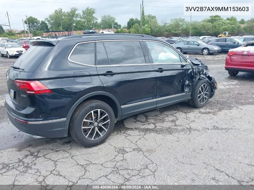 2021 Volkswagen Tiguan 2.0T Se/2.0T Se R-Line Black/2.0T Sel VIN: 3VV2B7AX9MM153603 Lot: 40056384