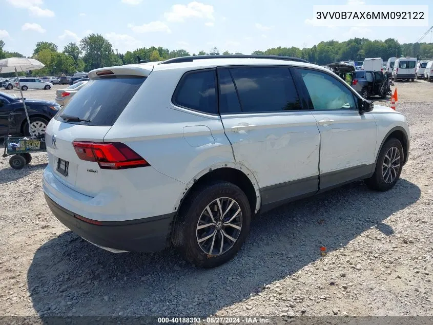 2021 Volkswagen Tiguan 2.0T S VIN: 3VV0B7AX6MM092122 Lot: 40188393