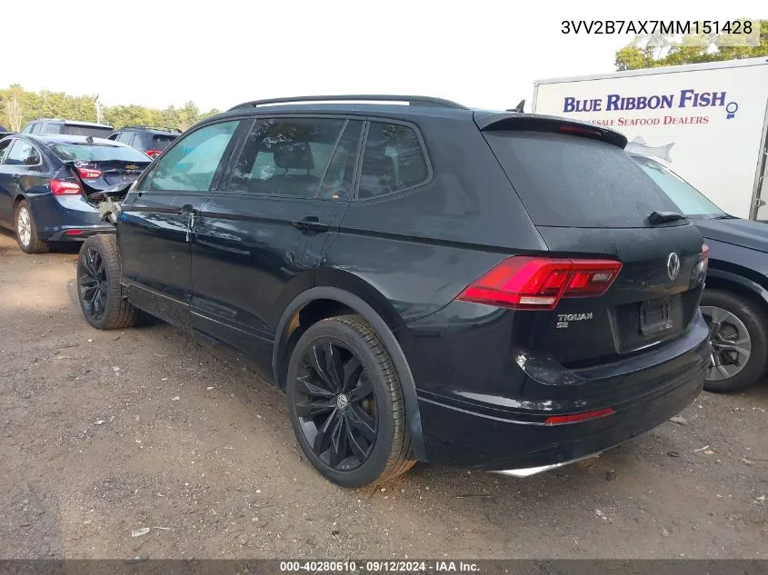 2021 Volkswagen Tiguan 2.0T Se/2.0T Se R-Line Black/2.0T Sel VIN: 3VV2B7AX7MM151428 Lot: 40280610