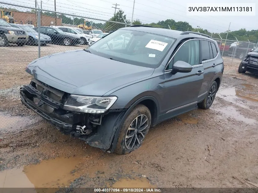 2021 Volkswagen Tiguan 2.0T Se/2.0T Se R-Line Black/2.0T Sel VIN: 3VV3B7AX1MM113181 Lot: 40377094