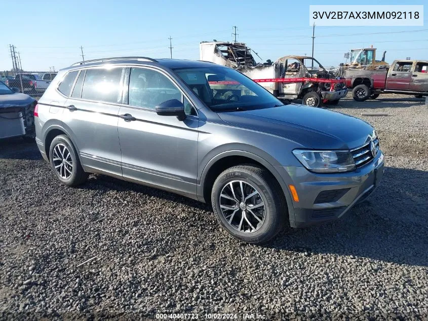 2021 Volkswagen Tiguan 2.0T Se/2.0T Se R-Line Black/2.0T Sel VIN: 3VV2B7AX3MM092118 Lot: 40407723