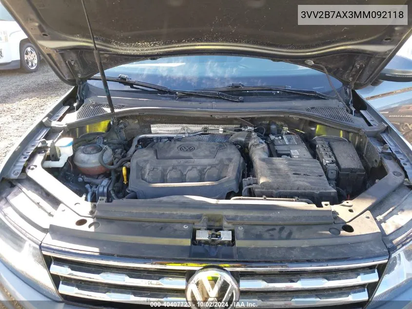 2021 Volkswagen Tiguan 2.0T Se/2.0T Se R-Line Black/2.0T Sel VIN: 3VV2B7AX3MM092118 Lot: 40407723