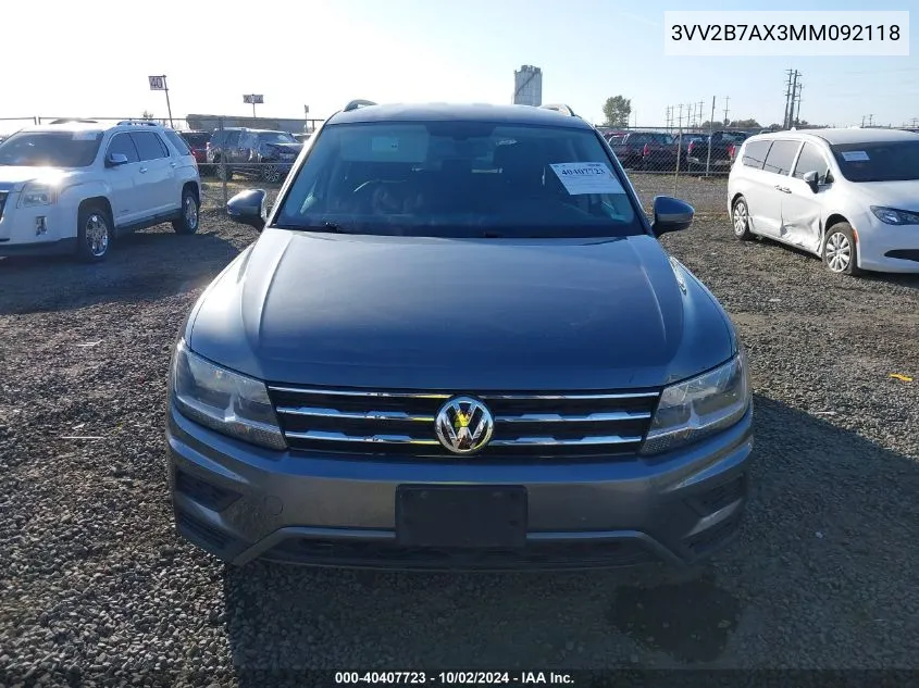 2021 Volkswagen Tiguan 2.0T Se/2.0T Se R-Line Black/2.0T Sel VIN: 3VV2B7AX3MM092118 Lot: 40407723