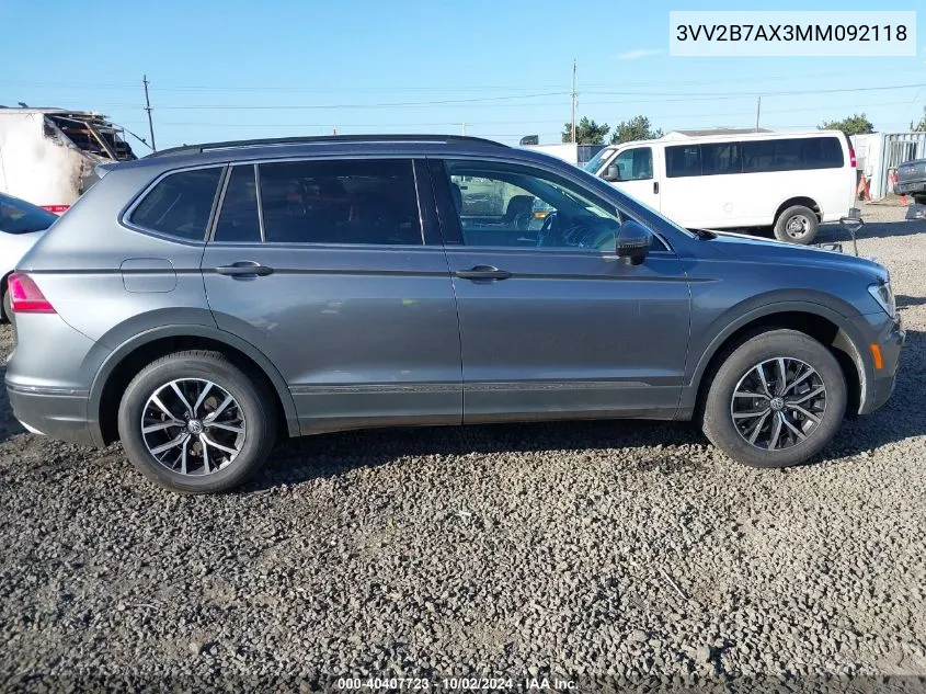 2021 Volkswagen Tiguan 2.0T Se/2.0T Se R-Line Black/2.0T Sel VIN: 3VV2B7AX3MM092118 Lot: 40407723