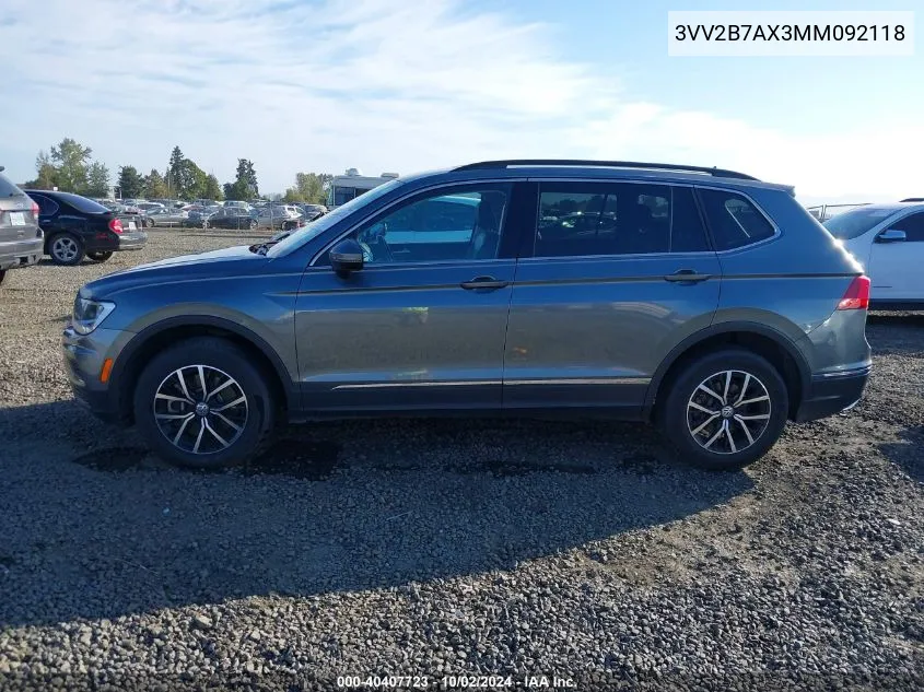 2021 Volkswagen Tiguan 2.0T Se/2.0T Se R-Line Black/2.0T Sel VIN: 3VV2B7AX3MM092118 Lot: 40407723