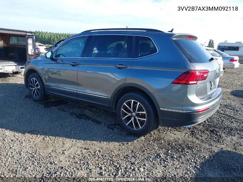 2021 Volkswagen Tiguan 2.0T Se/2.0T Se R-Line Black/2.0T Sel VIN: 3VV2B7AX3MM092118 Lot: 40407723