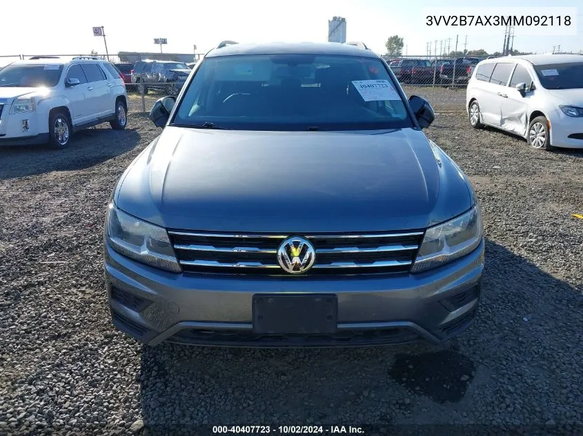 2021 Volkswagen Tiguan 2.0T Se/2.0T Se R-Line Black/2.0T Sel VIN: 3VV2B7AX3MM092118 Lot: 40407723