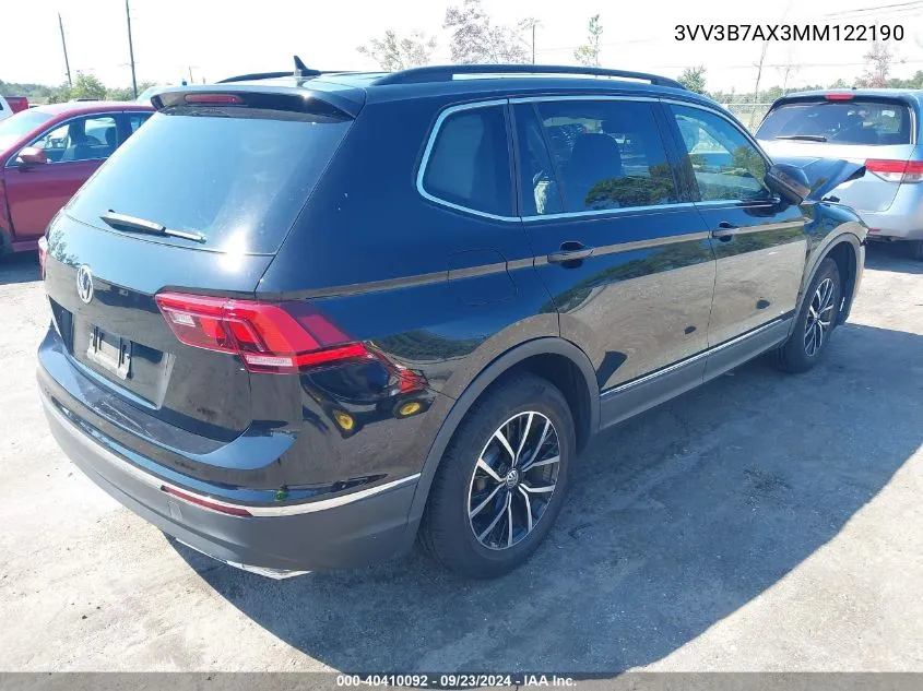 2021 Volkswagen Tiguan Se/Se R-Line Black/Sel VIN: 3VV3B7AX3MM122190 Lot: 40410092