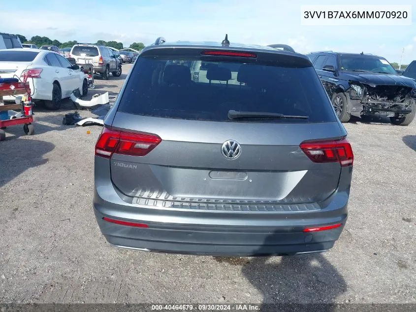 2021 Volkswagen Tiguan S VIN: 3VV1B7AX6MM070920 Lot: 40464679