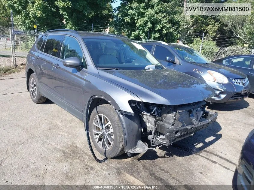 2021 Volkswagen Tiguan 2.0T S VIN: 3VV1B7AX6MM081500 Lot: 40483931