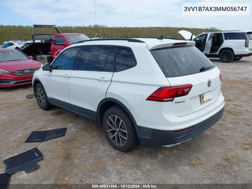 2021 Volkswagen Tiguan S VIN: 3VV1B7AX3MM056747 Lot: 40531304