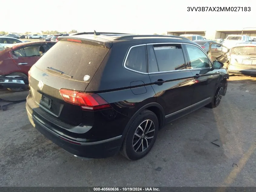 2021 Volkswagen Tiguan 2.0T Se/2.0T Se R-Line Black/2.0T Sel VIN: 3VV3B7AX2MM027183 Lot: 40560636