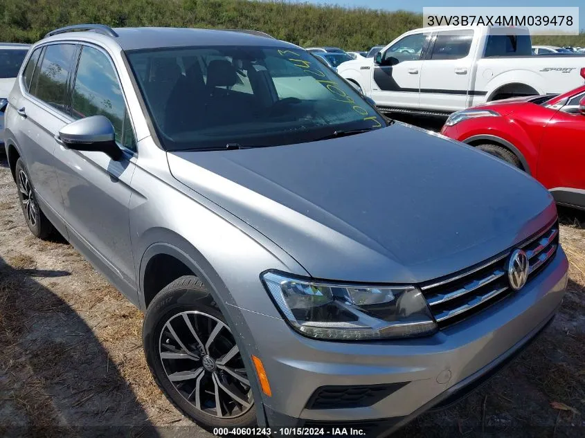 2021 Volkswagen Tiguan 2.0T Se/2.0T Se R-Line Black/2.0T Sel VIN: 3VV3B7AX4MM039478 Lot: 40601243