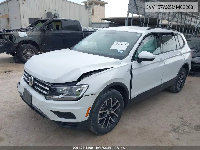 2021 Volkswagen Tiguan S VIN: 3VV1B7AX5MM022681 Lot: 40615160