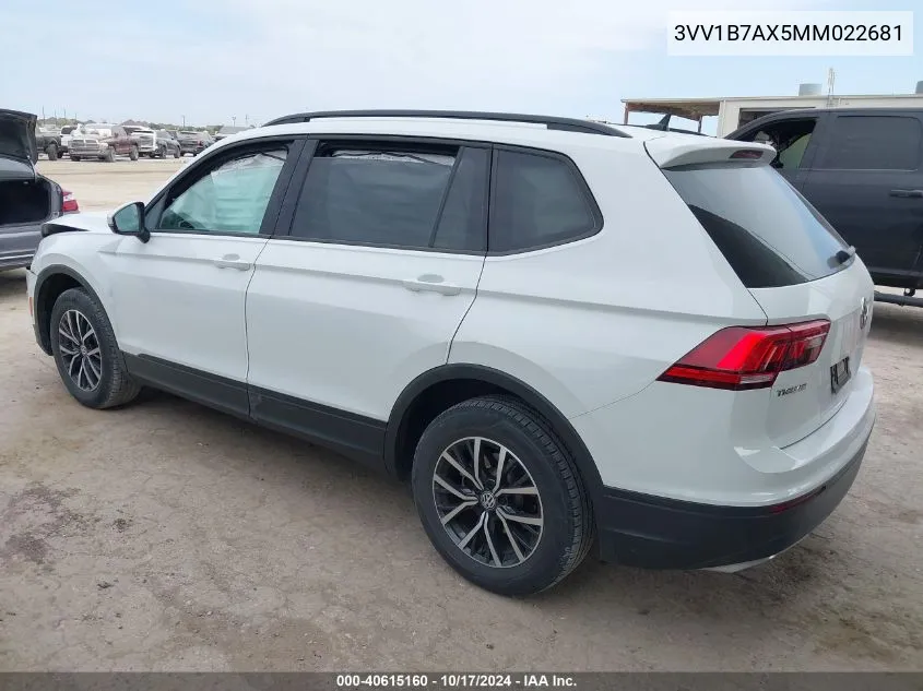 2021 Volkswagen Tiguan S VIN: 3VV1B7AX5MM022681 Lot: 40615160