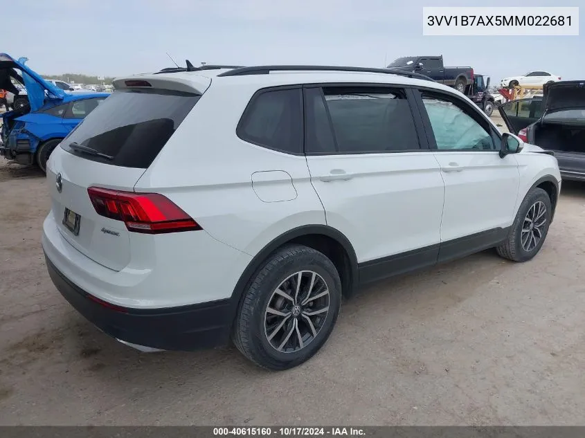 2021 Volkswagen Tiguan S VIN: 3VV1B7AX5MM022681 Lot: 40615160