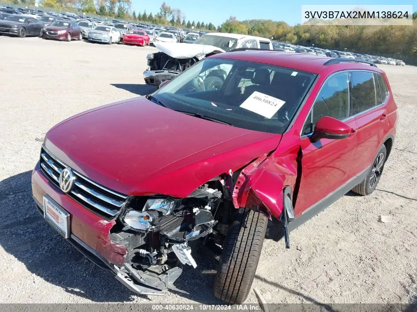 2021 Volkswagen Tiguan 2.0T Se/2.0T Se R-Line Black/2.0T Sel VIN: 3VV3B7AX2MM138624 Lot: 40630824