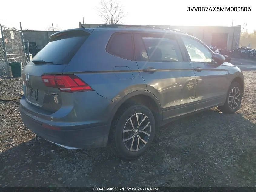 2021 Volkswagen Tiguan S VIN: 3VV0B7AX5MM000806 Lot: 40648538