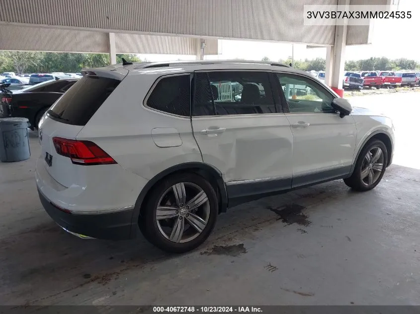 2021 Volkswagen Tiguan 2.0T Se/2.0T Se R-Line Black/2.0T Sel VIN: 3VV3B7AX3MM024535 Lot: 40672748