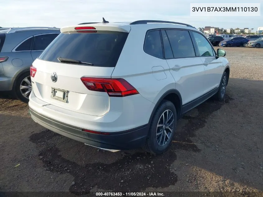 2021 Volkswagen Tiguan 2.0T S VIN: 3VV1B7AX3MM110130 Lot: 40763453