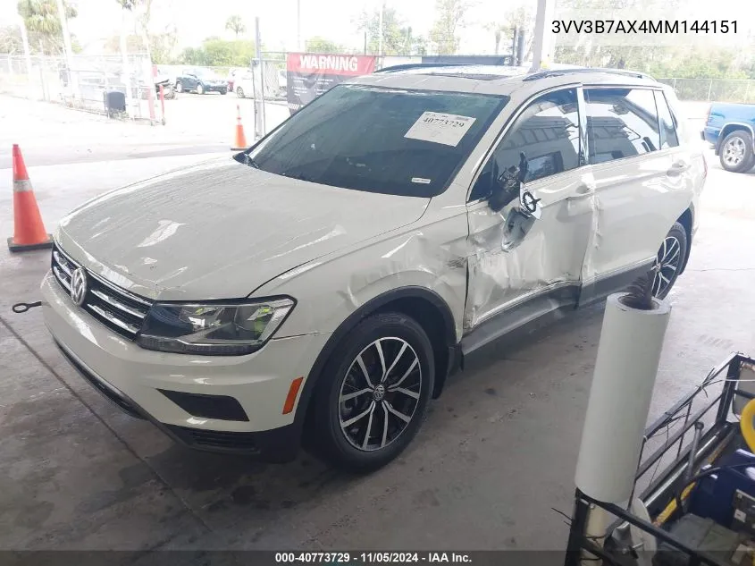 2021 Volkswagen Tiguan 2.0T Se/2.0T Se R-Line Black/2.0T Sel VIN: 3VV3B7AX4MM144151 Lot: 40773729