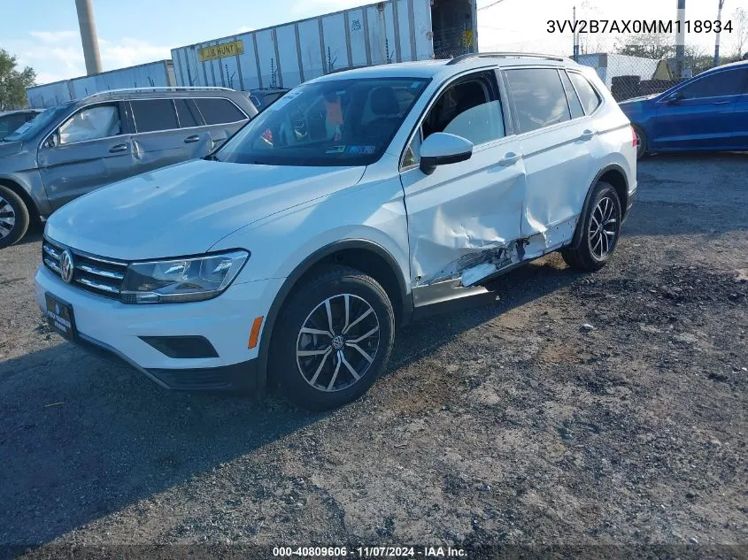 2021 Volkswagen Tiguan 2.0T Se/2.0T Se R-Line Black/2.0T Sel VIN: 3VV2B7AX0MM118934 Lot: 40809606